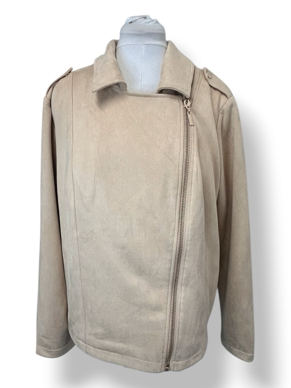 BEAUTIFUL by Lawrence Zarian Women's Plus The Orly Faux Suede Moto Jacket Beige